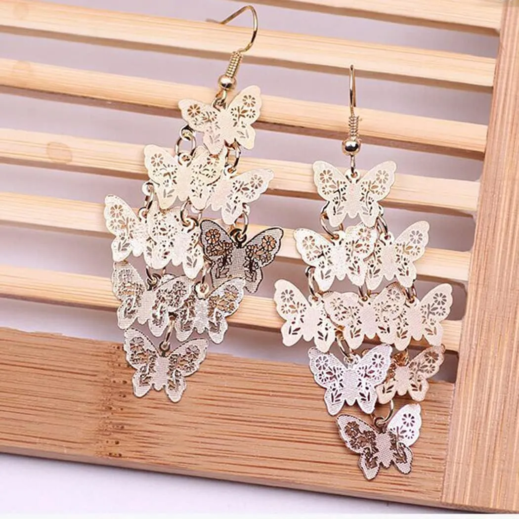Nine Piece Butterfly Earrings Mix Color Bohemia Style Long Drop Dangle Hook Earrings Lightweight Fashion Style Butterfly Earrings Holiday Gifts Jewelry for Women