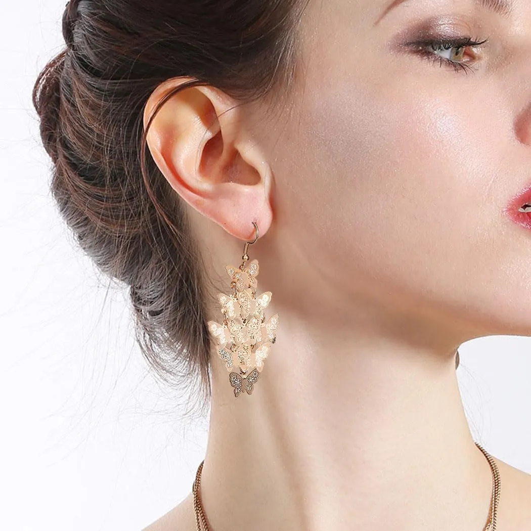 Nine Piece Butterfly Earrings Mix Color Bohemia Style Long Drop Dangle Hook Earrings Lightweight Fashion Style Butterfly Earrings Holiday Gifts Jewelry for Women