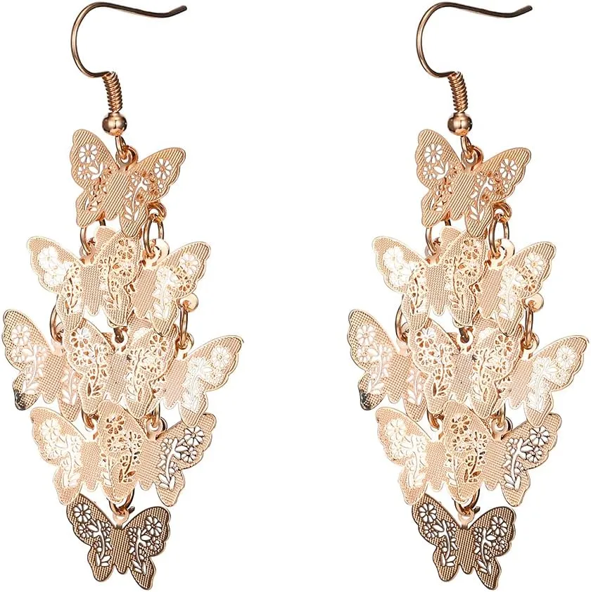 Nine Piece Butterfly Earrings Mix Color Bohemia Style Long Drop Dangle Hook Earrings Lightweight Fashion Style Butterfly Earrings Holiday Gifts Jewelry for Women