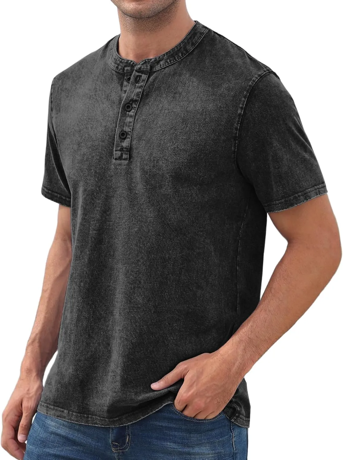 NITAGUT Mens Distressed Henley Shirts Retro Short Sleeve Cotton Tee Shirts Casual Button Down Washed T-Shirts