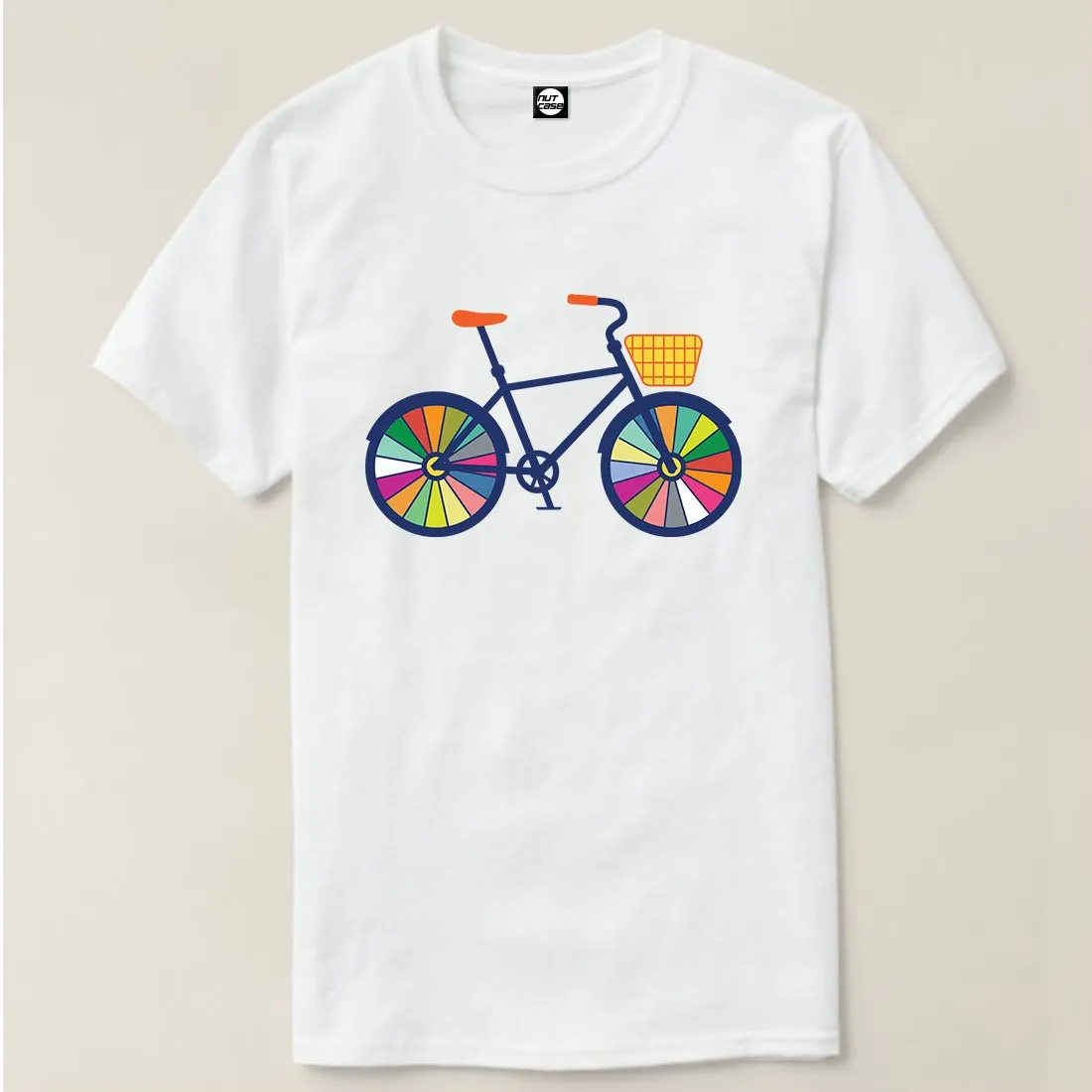 Nutcase Designer Round Neck Men's T-Shirt Wrinkle-Free Poly Cotton Tees - Colorful Cycle Wheels