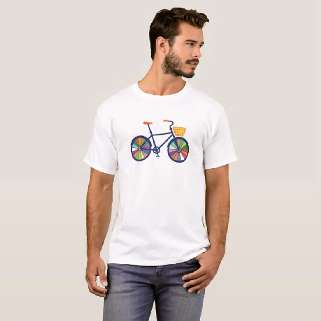 Nutcase Designer Round Neck Men's T-Shirt Wrinkle-Free Poly Cotton Tees - Colorful Cycle Wheels
