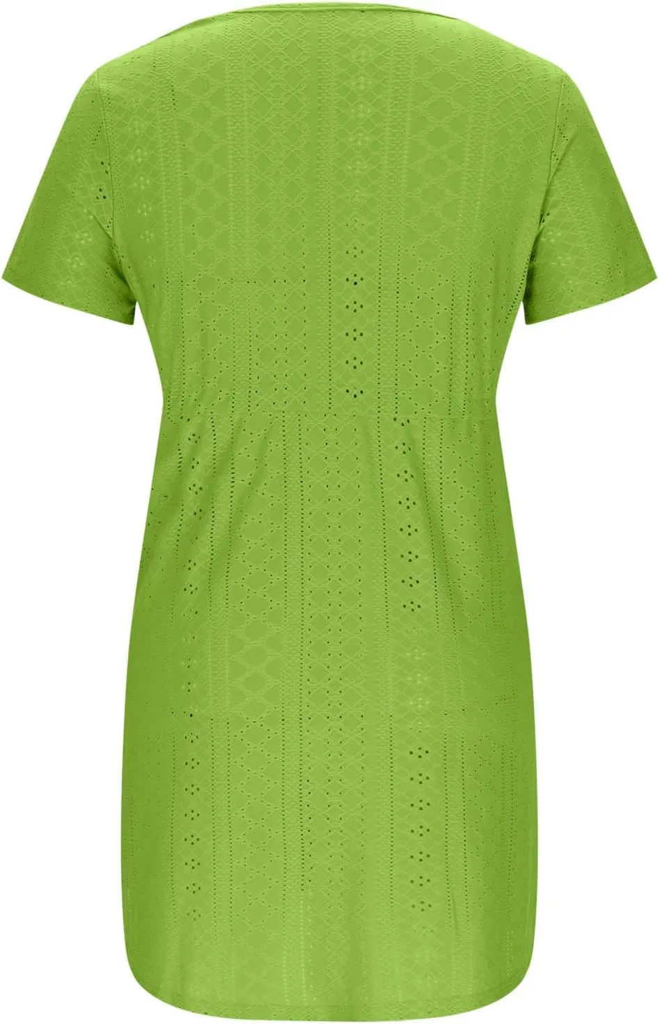 Oplxuo Women Short Sleeve Eyelet Embroidery Mini Dress V-Neck Drawstring Waist Summer Casual Sundress Vacation Beach Dresses