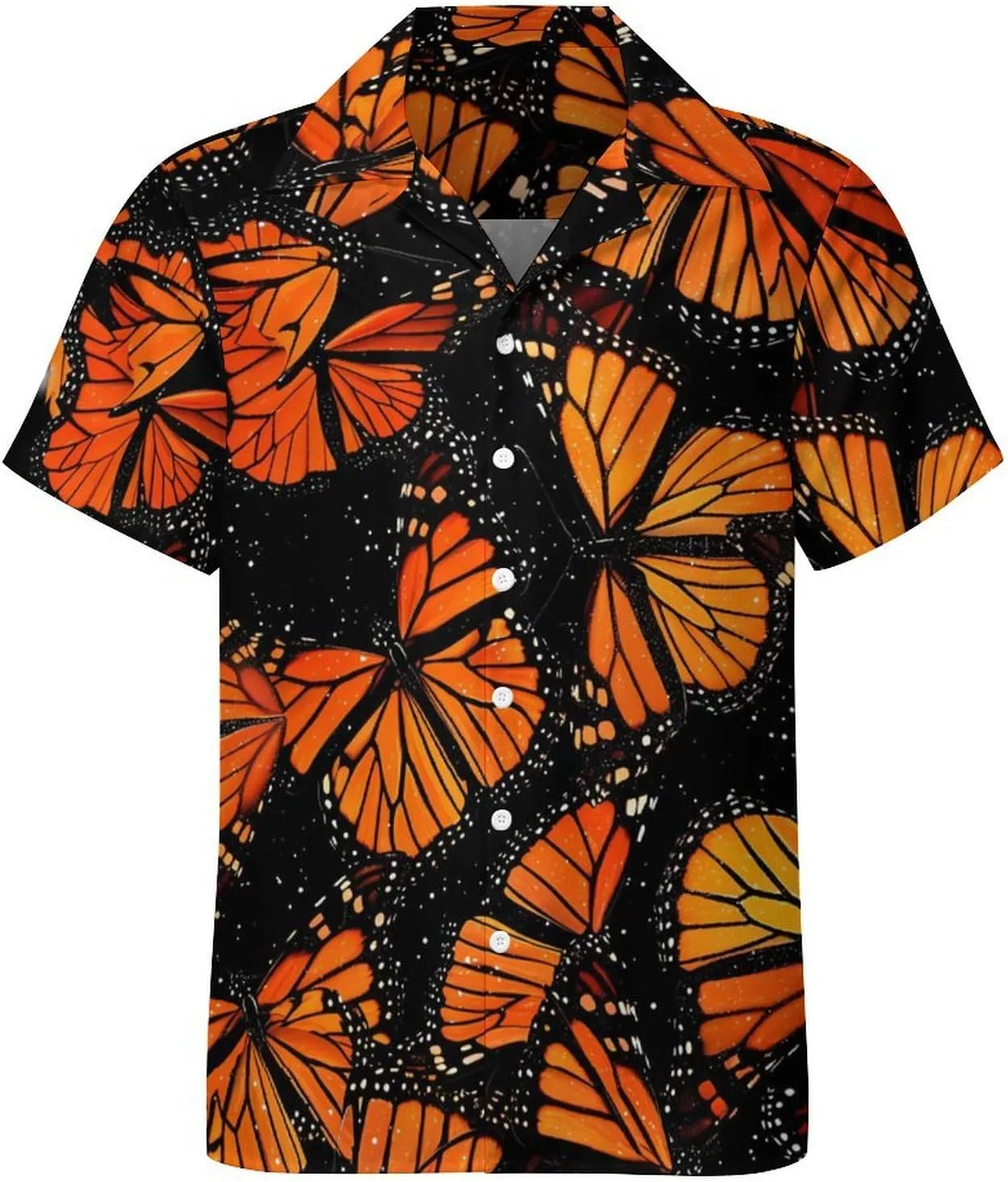 Orange Monarch Butterflies Printed Men's Hawaiian Shirt Cuban Collar Shirt Short Sleeve Button Down Tops Beach T Shirts