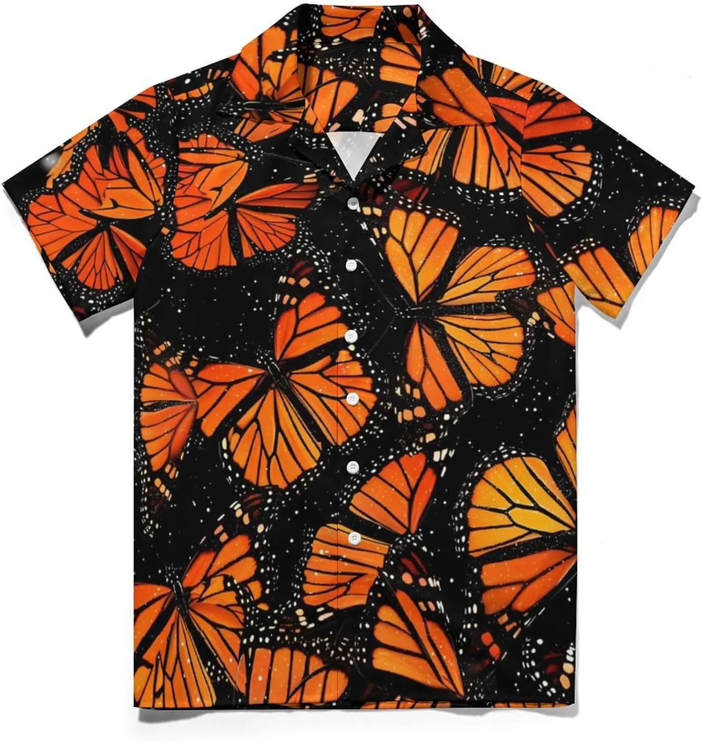 Orange Monarch Butterflies Printed Men's Hawaiian Shirt Cuban Collar Shirt Short Sleeve Button Down Tops Beach T Shirts