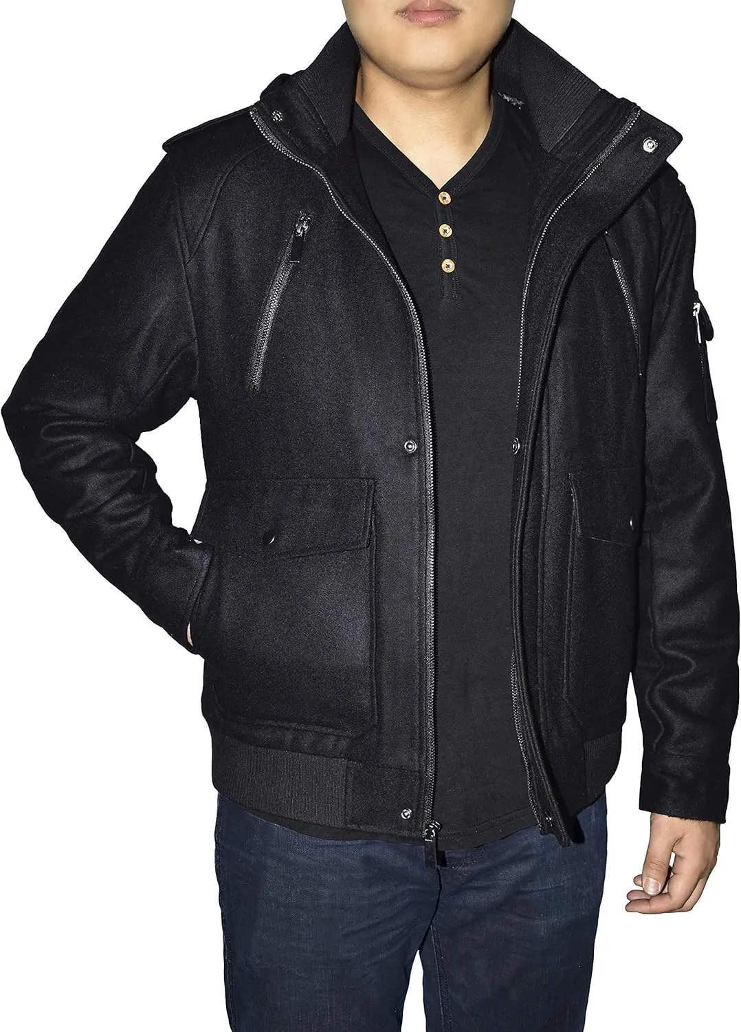 Outfitters Men's Removable Hooded Wool Blend Bomber Jacket