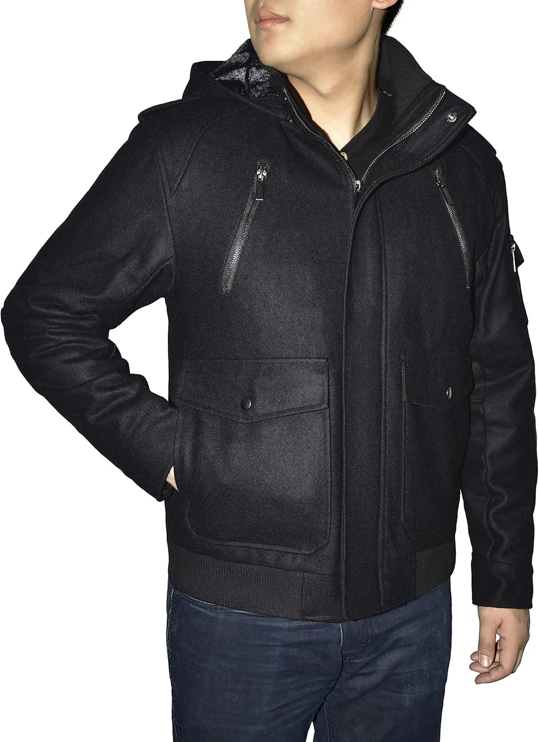 Outfitters Men's Removable Hooded Wool Blend Bomber Jacket