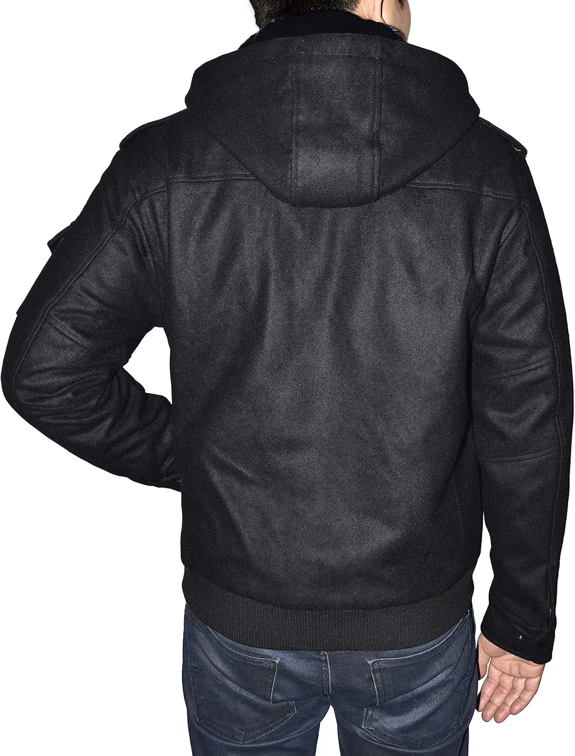Outfitters Men's Removable Hooded Wool Blend Bomber Jacket