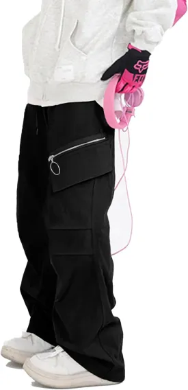OYOANGLE Men's Casual Cargo Pants Drawstring Elastic Waist Flap Pocket Street Baggy Jogger Trousers