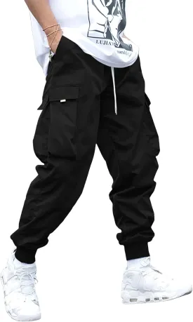 OYOANGLE Men's Casual Drawstring Elastic Waist Flap Pocket Letter Graphic Street Jogger Cargo Pants