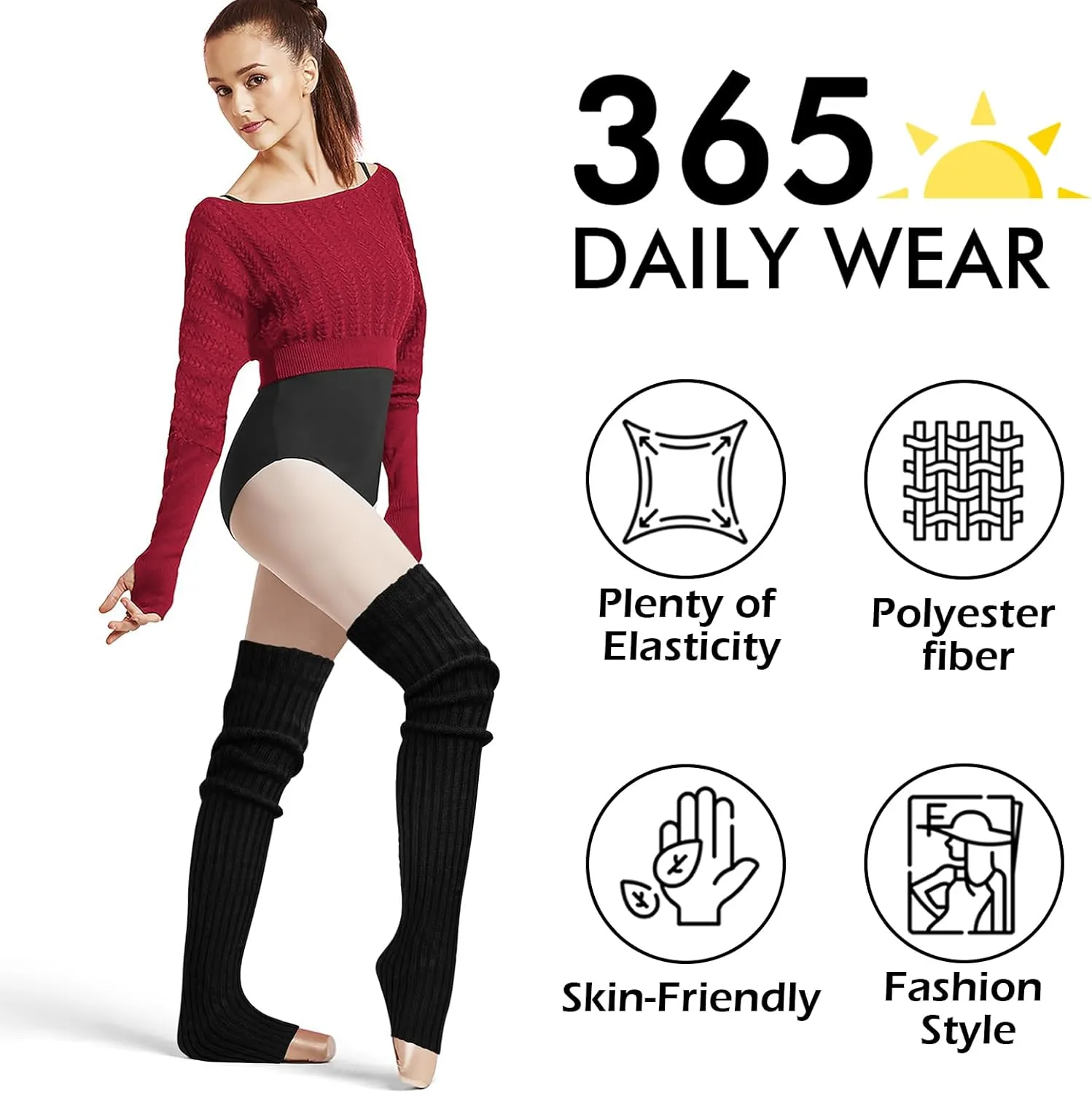 PHOGARY 2 Pairs Winter Leg Warmers Thigh High Socks Over Knee Footless Socks Knitted Long Boot Cuffs Topper Socks for Women