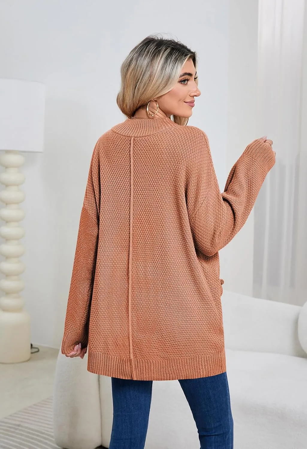 Pink Queen 2024 Fall Sweater Cardigan for Women Long Sleeve Button Down Open Front Oversized Cardigans with Pockets