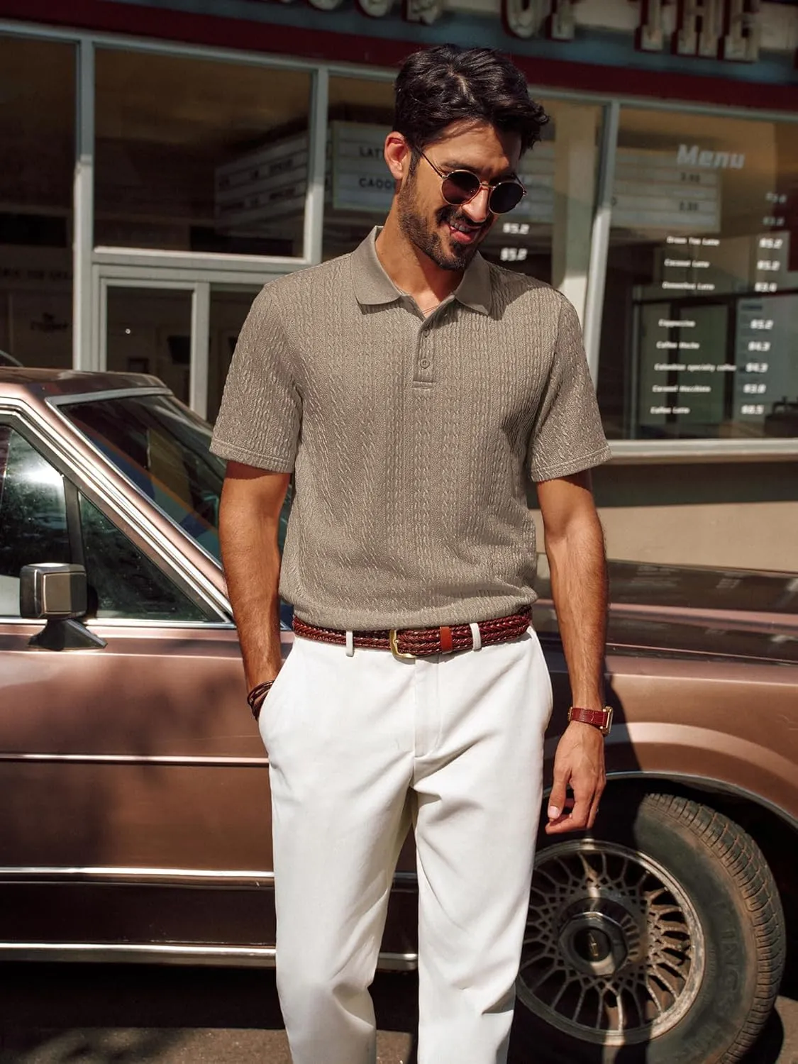 PJ PAUL JONES Mens Polo Shirts Short Sleeve Casual Collared Shirts Textured Stretchy Golf Shirts