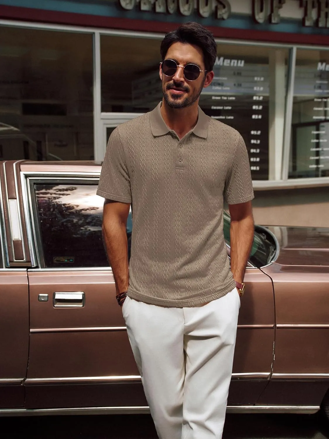 PJ PAUL JONES Mens Polo Shirts Short Sleeve Casual Collared Shirts Textured Stretchy Golf Shirts