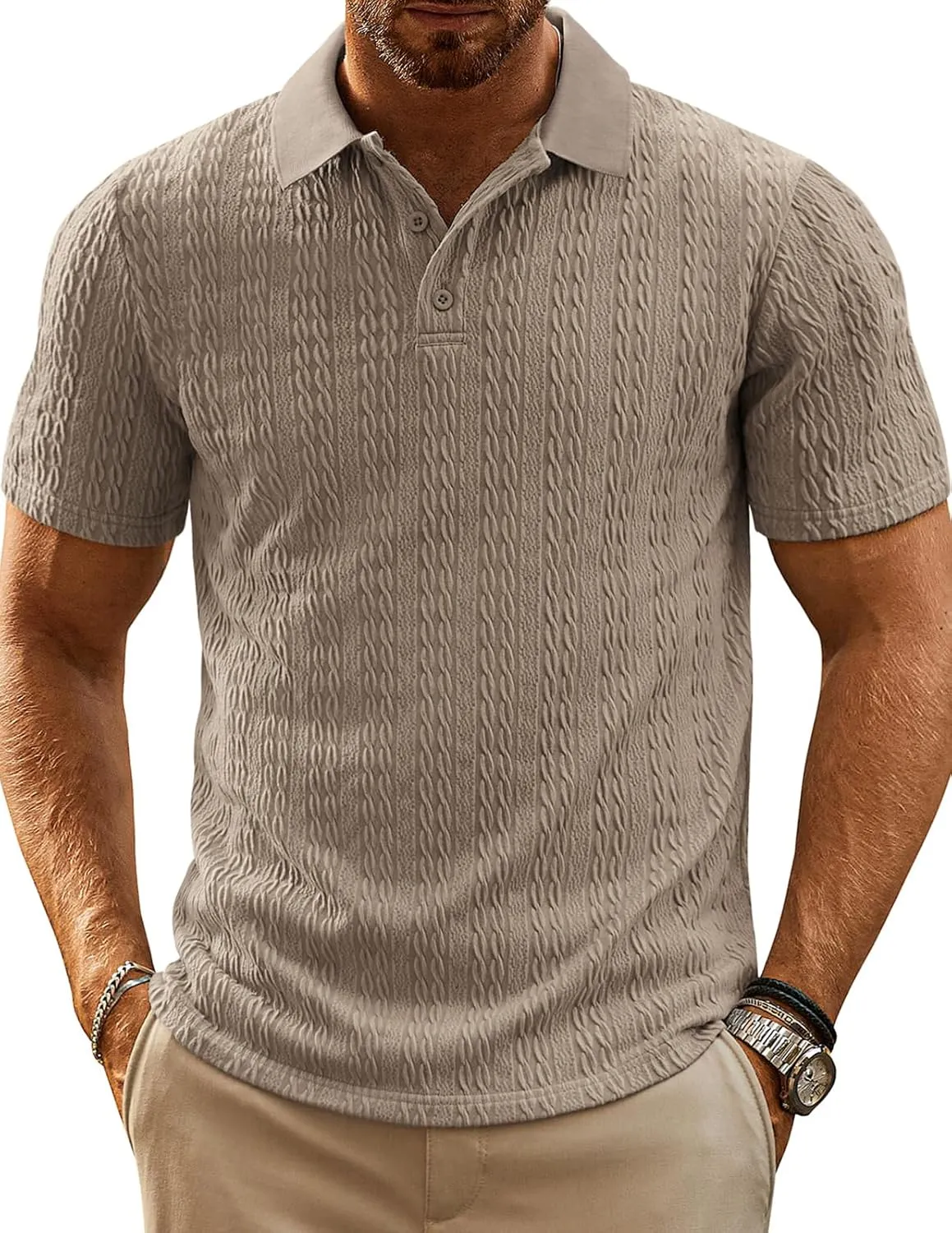 PJ PAUL JONES Mens Polo Shirts Short Sleeve Casual Collared Shirts Textured Stretchy Golf Shirts