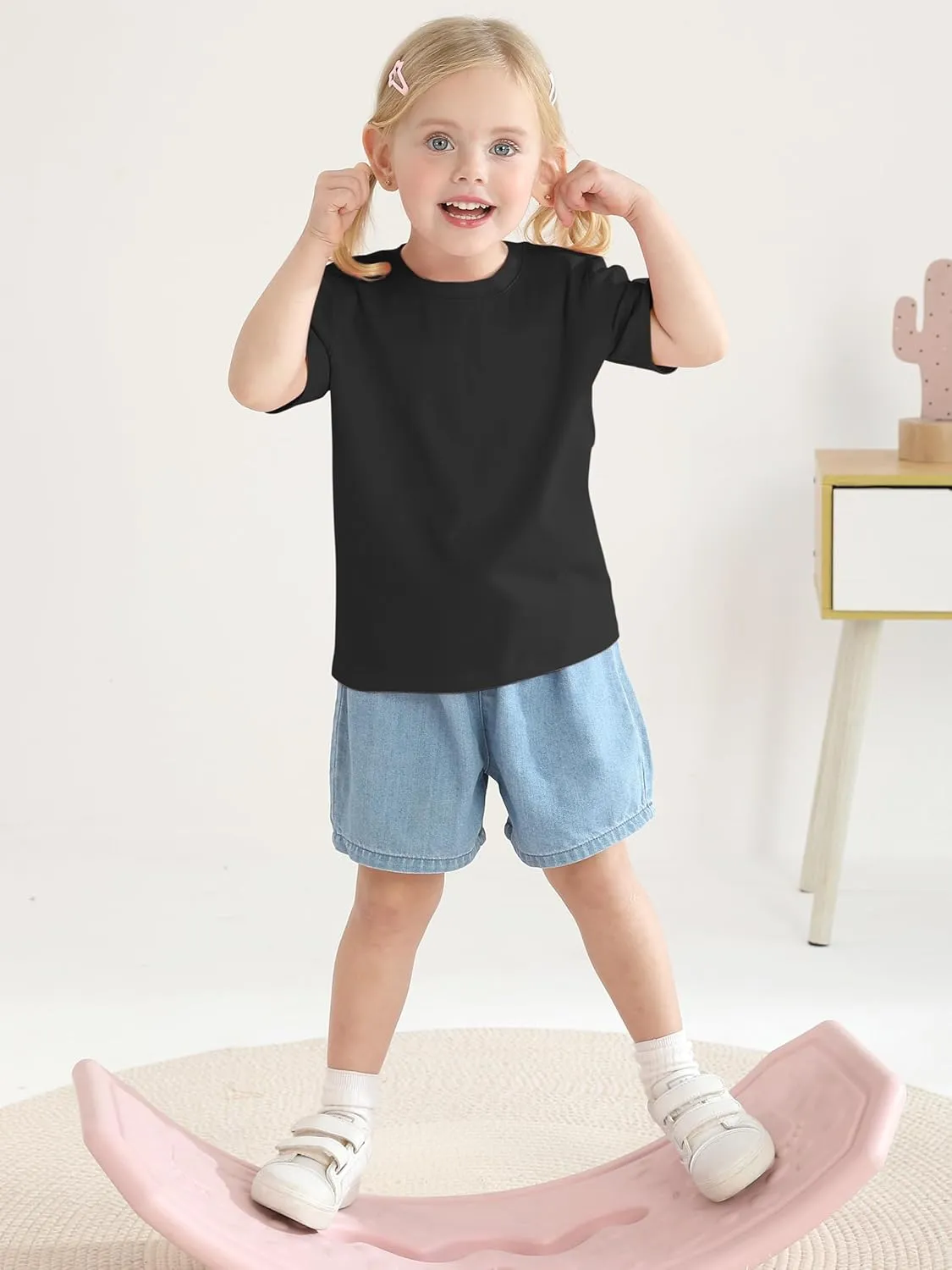 Poroka Baby and Toddler Girls Short Sleeve T-Shirts Cotton Crewneck Shirts Basic Solid Tees Summer Casual Tops, Multipack