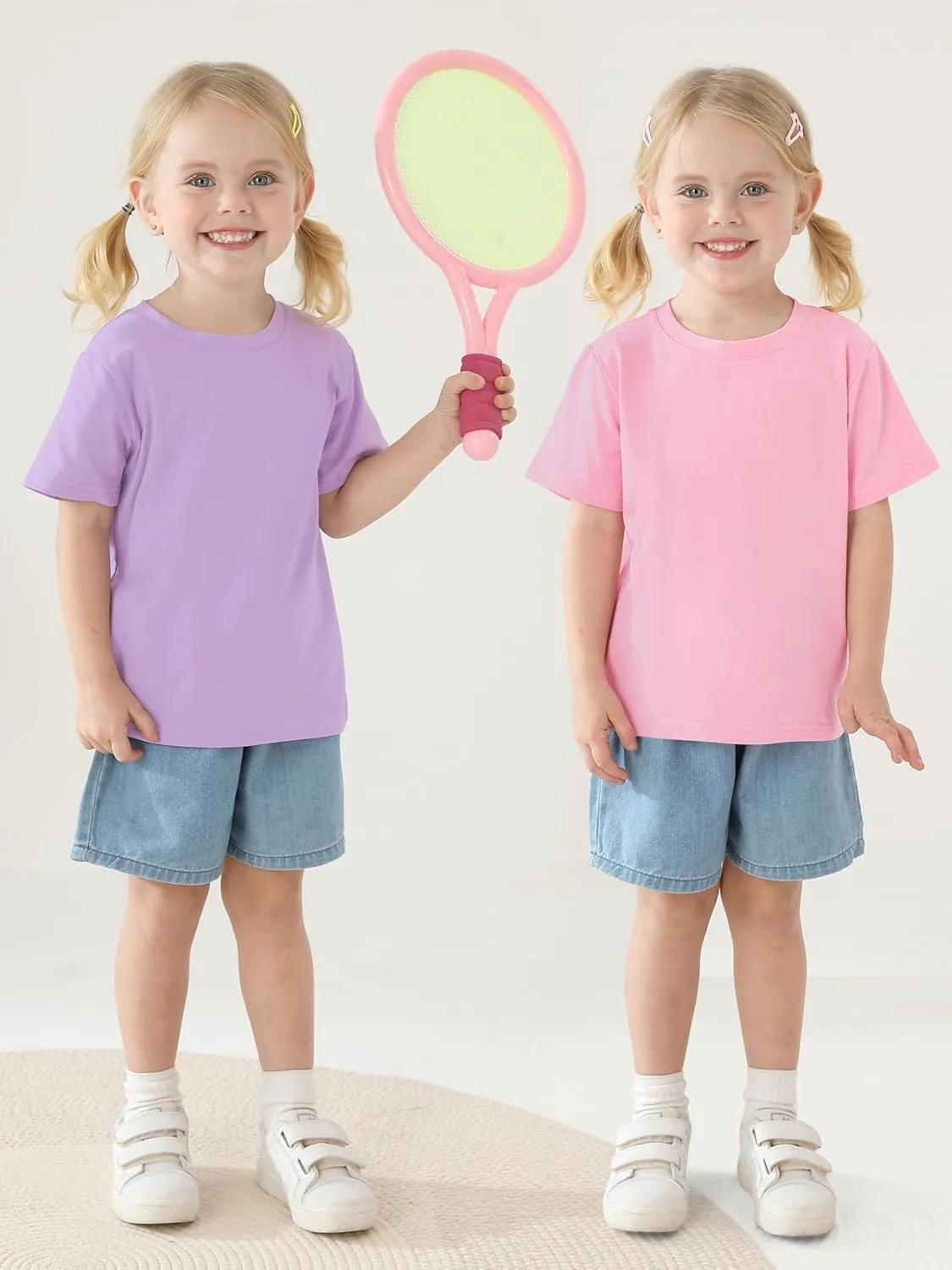 Poroka Baby and Toddler Girls Short Sleeve T-Shirts Cotton Crewneck Shirts Basic Solid Tees Summer Casual Tops, Multipack