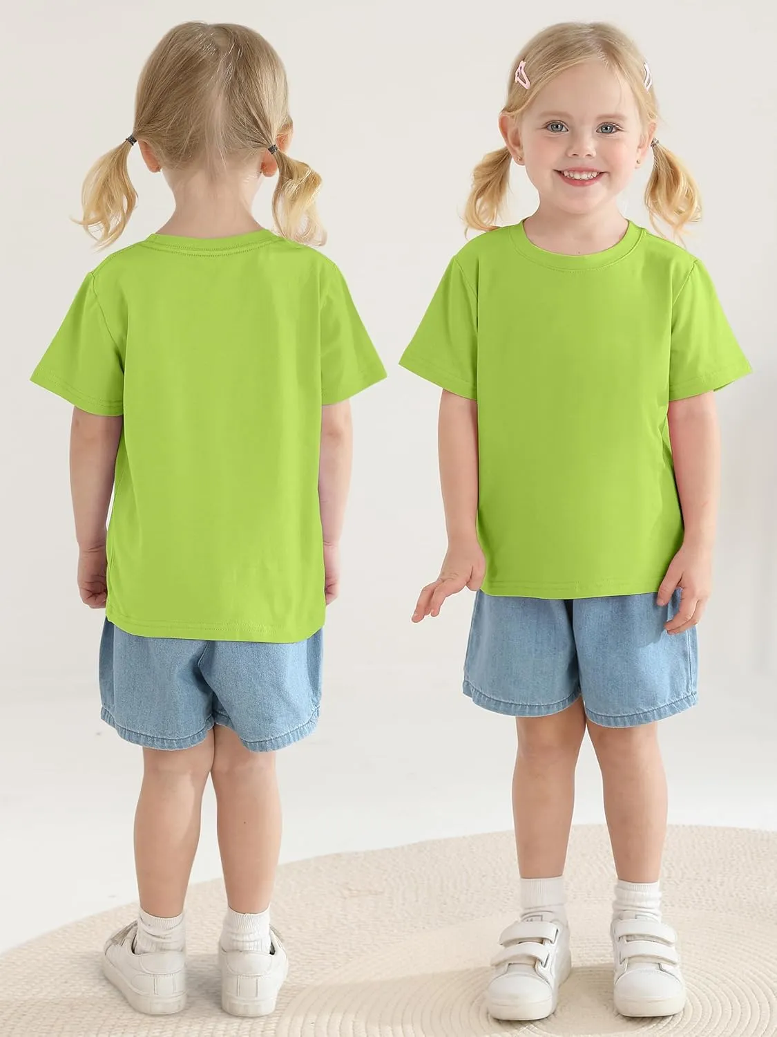 Poroka Baby and Toddler Girls Short Sleeve T-Shirts Cotton Crewneck Shirts Basic Solid Tees Summer Casual Tops, Multipack