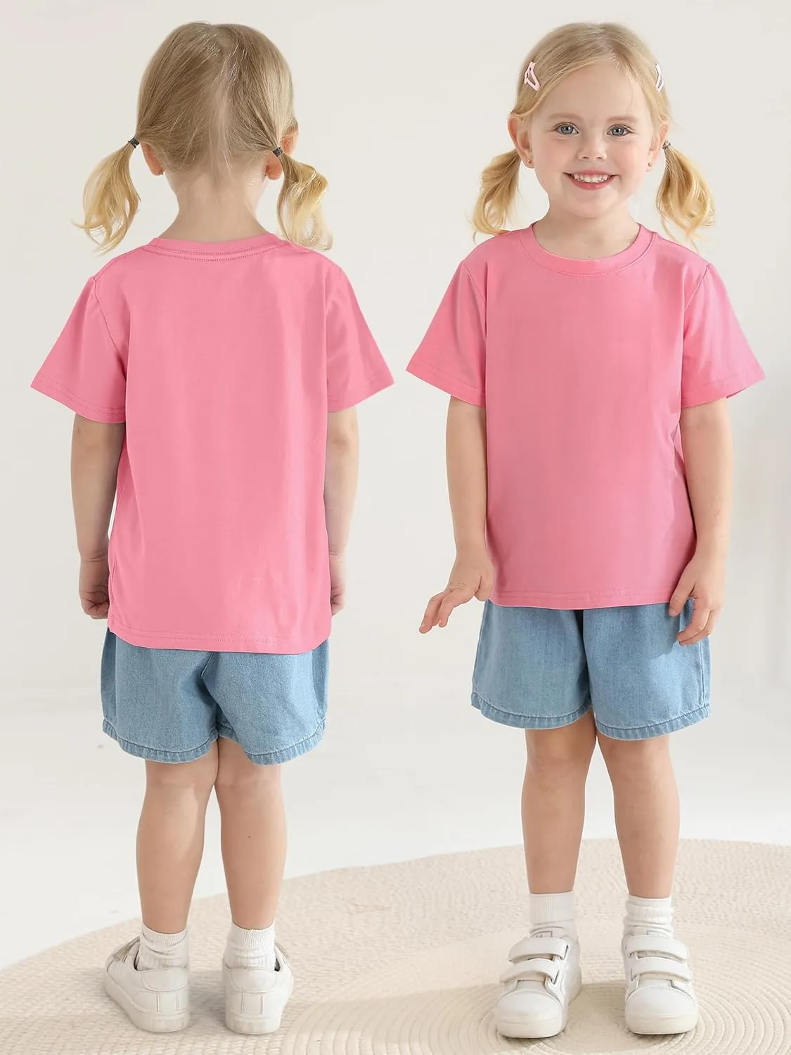 Poroka Baby and Toddler Girls Short Sleeve T-Shirts Cotton Crewneck Shirts Basic Solid Tees Summer Casual Tops, Multipack