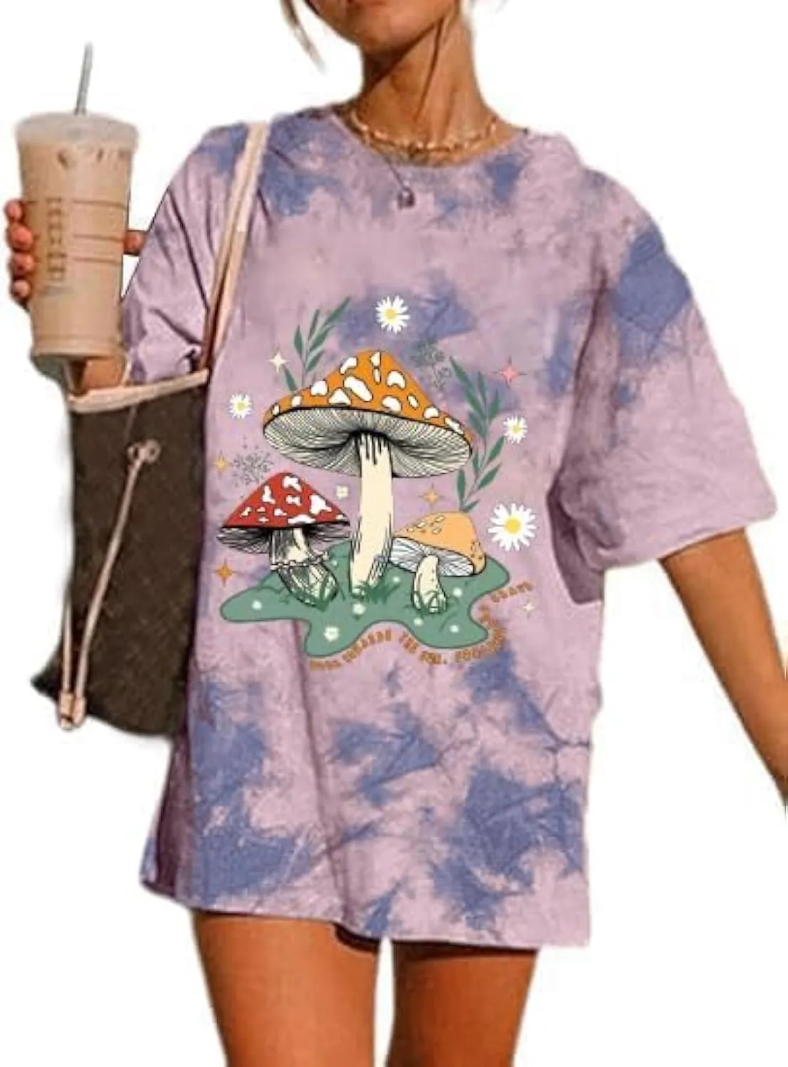 Remidoo Women's Casual Crewneck Short Sleeve Sun and Moon Print Tie Dye Oversized Graphic Top T-Shirt
