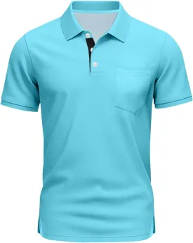 RTRDE Men's Casual Golf Shirts Short Sleeve Solid Color Business Casual Work Collared Shirts with Pocket Polos, M-5XL
