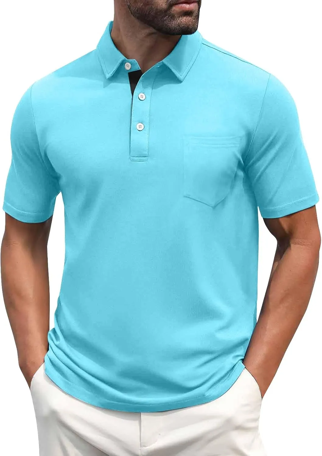 RTRDE Men's Casual Golf Shirts Short Sleeve Solid Color Business Casual Work Collared Shirts with Pocket Polos, M-5XL