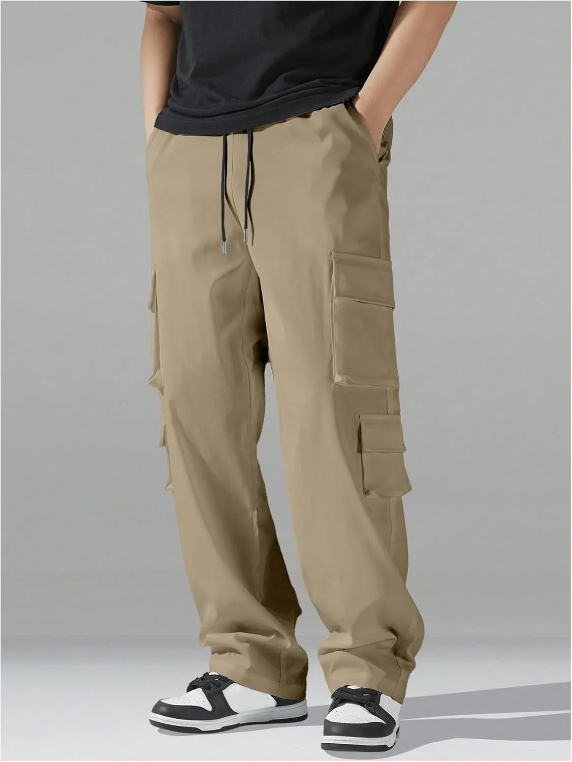 SHENHE Men's Drawstring Waist Workout Cargo Pants Street Casual Loose Pants with Pockets