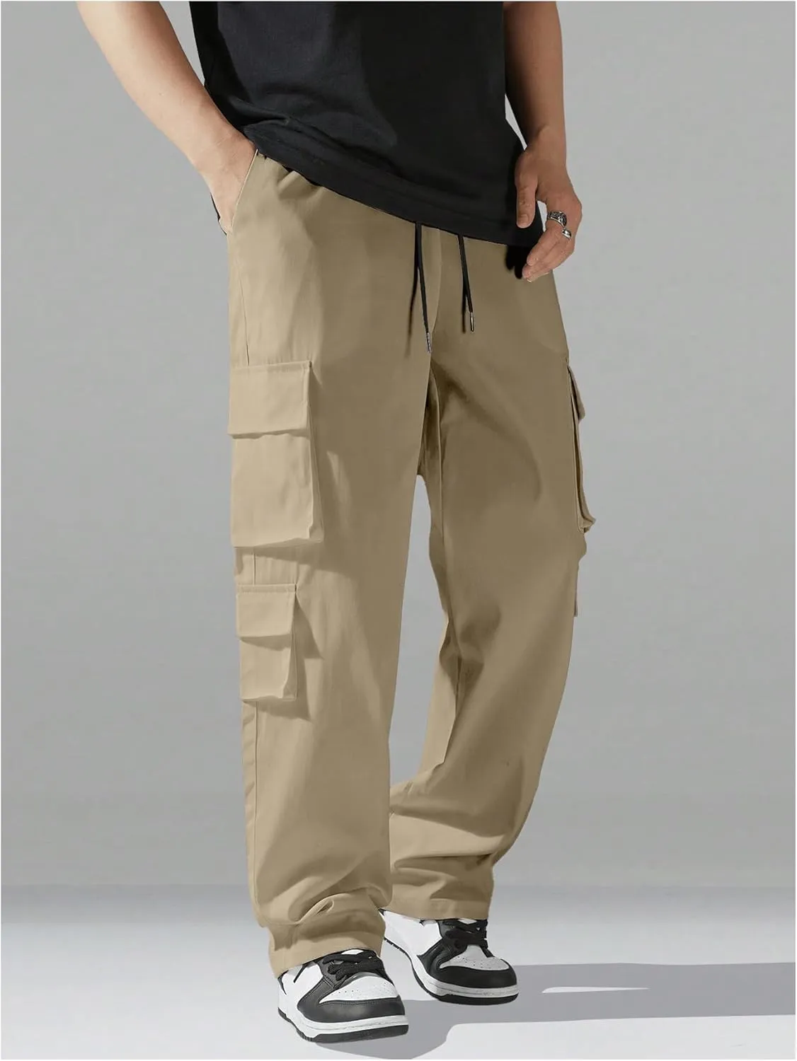 SHENHE Men's Drawstring Waist Workout Cargo Pants Street Casual Loose Pants with Pockets