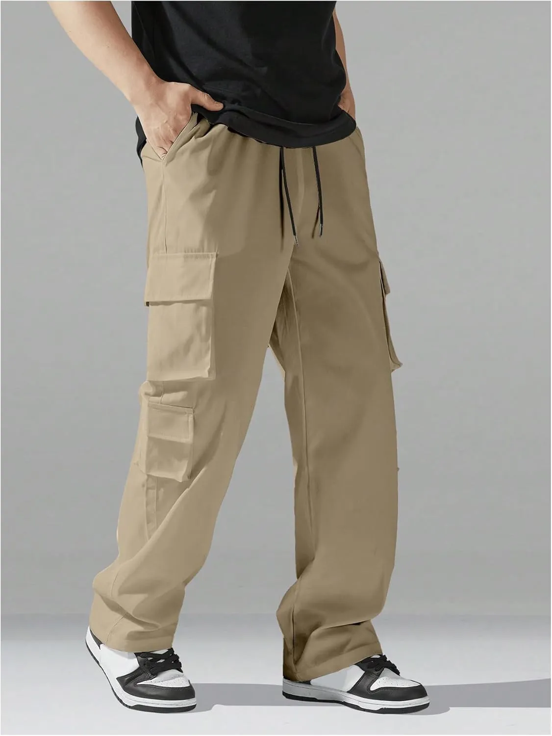 SHENHE Men's Drawstring Waist Workout Cargo Pants Street Casual Loose Pants with Pockets
