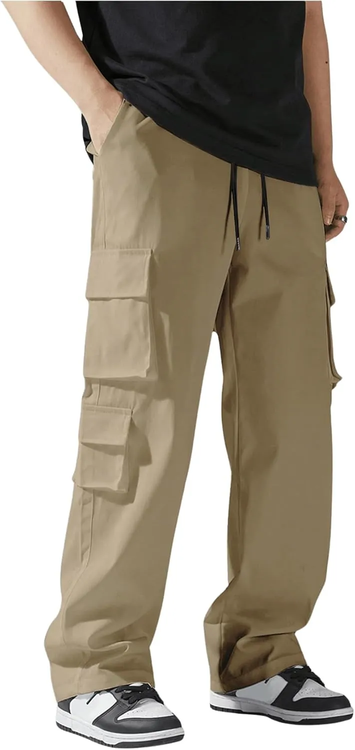 SHENHE Men's Drawstring Waist Workout Cargo Pants Street Casual Loose Pants with Pockets