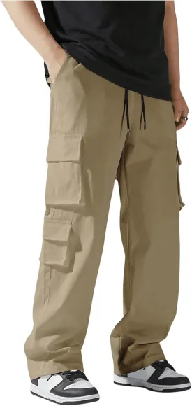 SHENHE Men's Drawstring Waist Workout Cargo Pants Street Casual Loose Pants with Pockets
