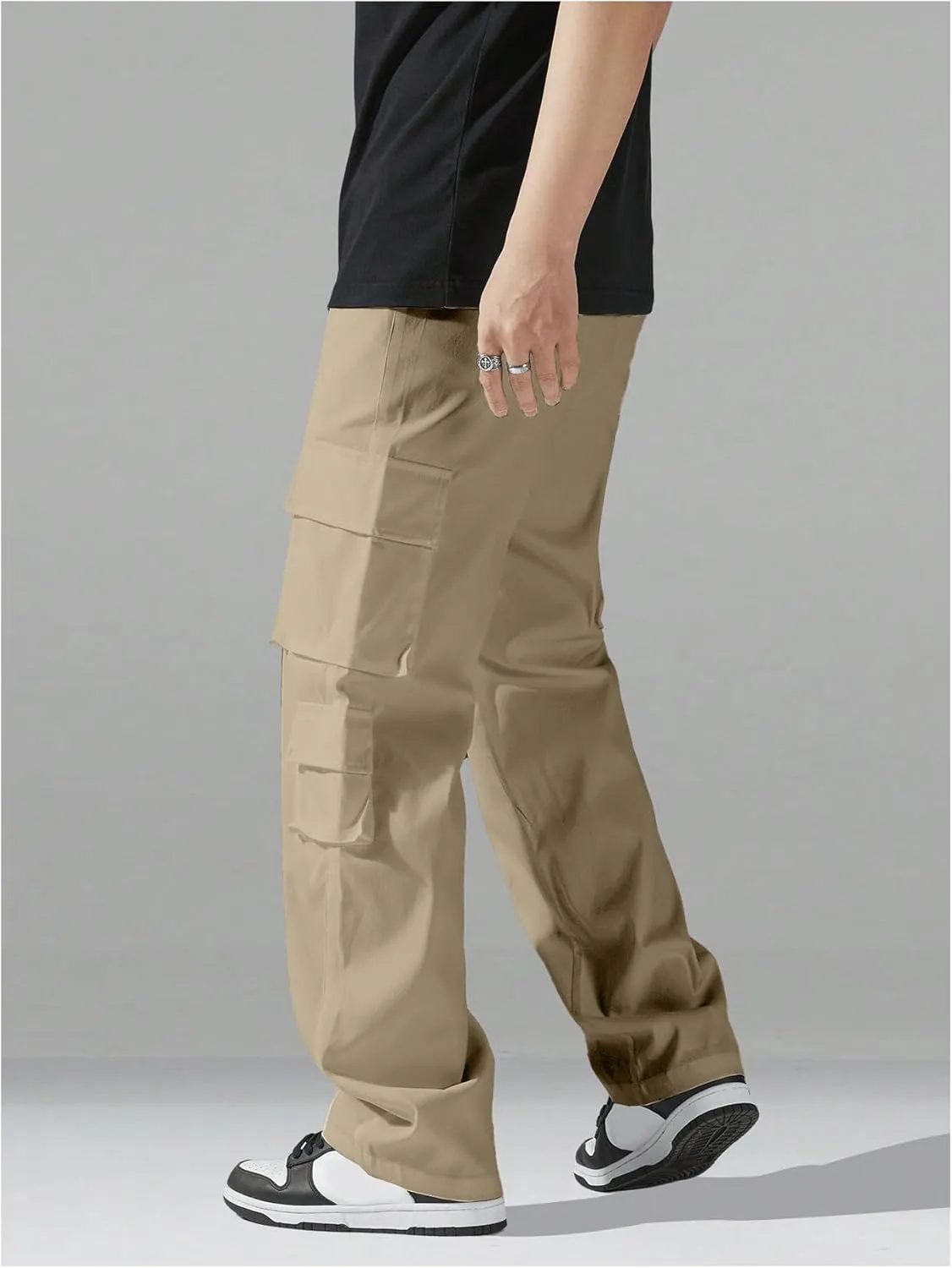 SHENHE Men's Drawstring Waist Workout Cargo Pants Street Casual Loose Pants with Pockets