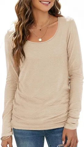 Sherosa Women's T-Shirts Long/Short Sleeve Scoop Neck Casual Tops Soft Solid Basic Tee Blouses
