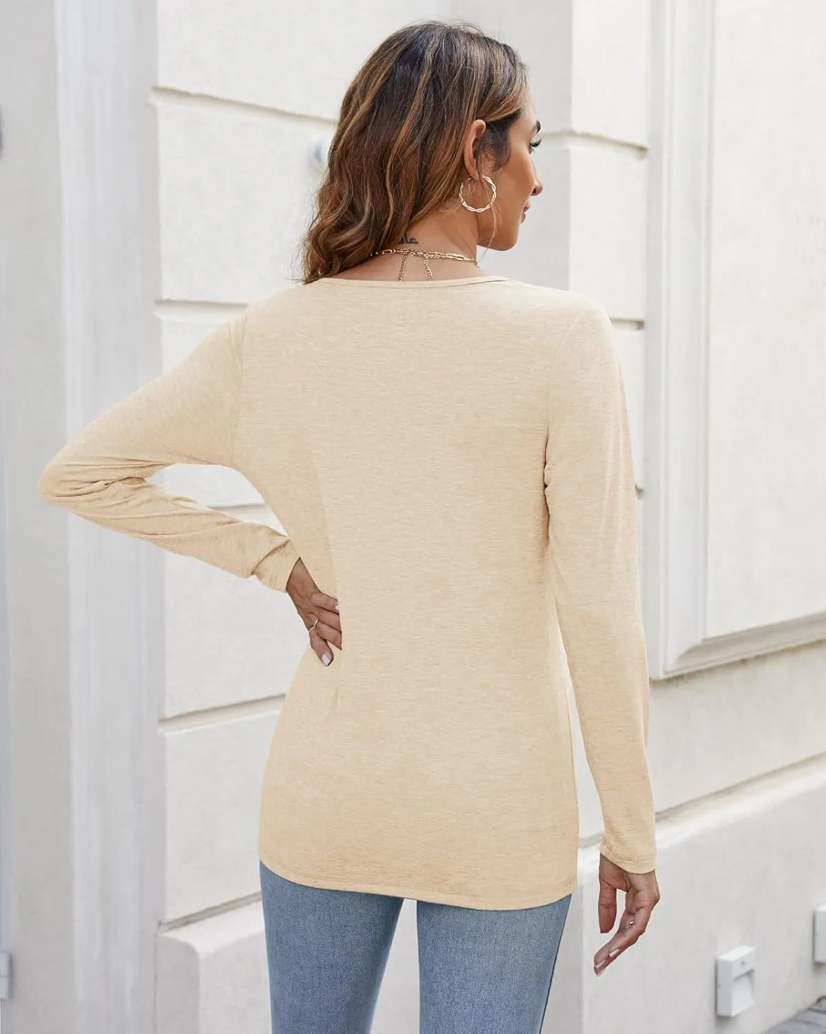 Sherosa Women's T-Shirts Long/Short Sleeve Scoop Neck Casual Tops Soft Solid Basic Tee Blouses