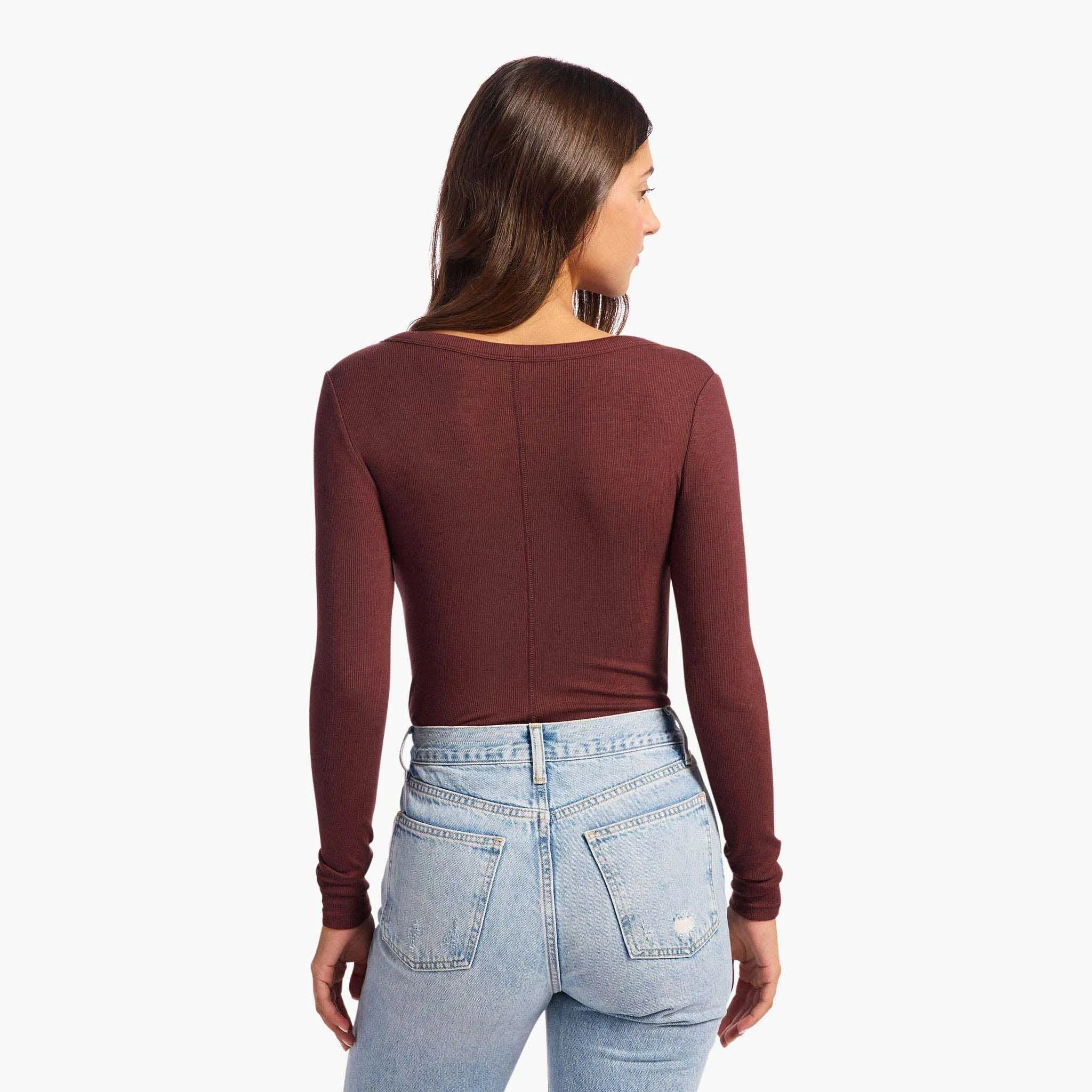 Slinky Rib Long Sleeve Bodysuit | Black Cherry