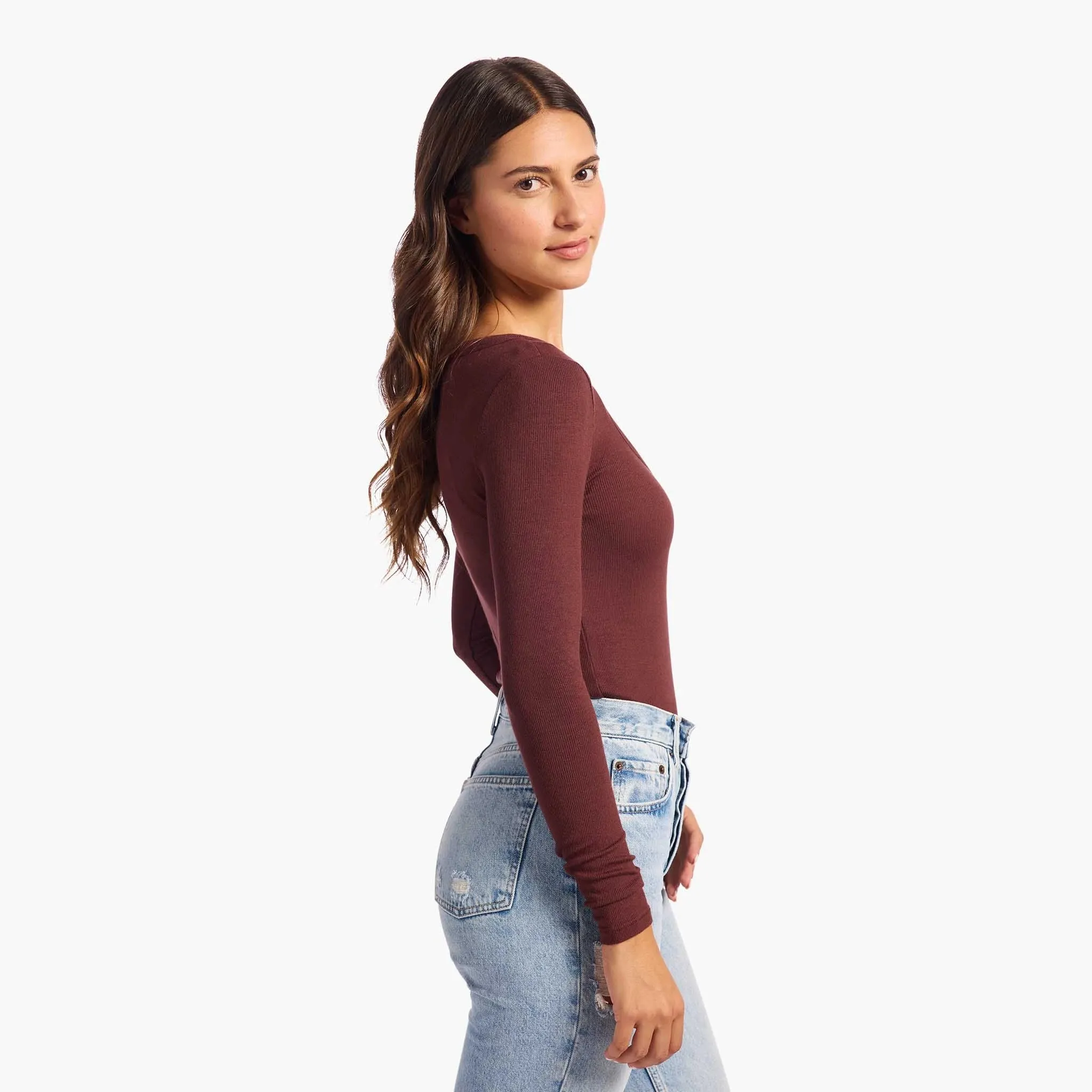 Slinky Rib Long Sleeve Bodysuit | Black Cherry