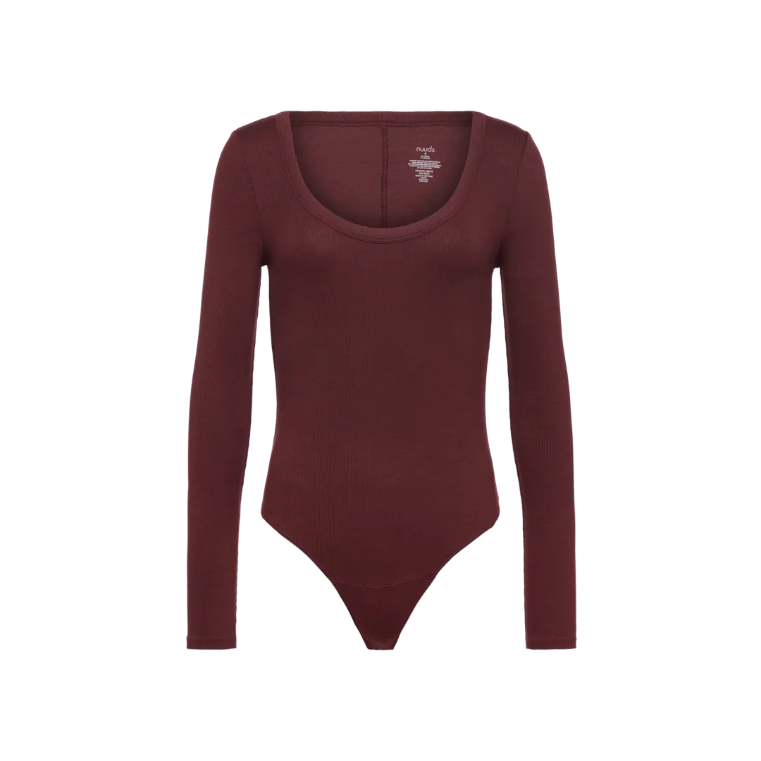 Slinky Rib Long Sleeve Bodysuit | Black Cherry