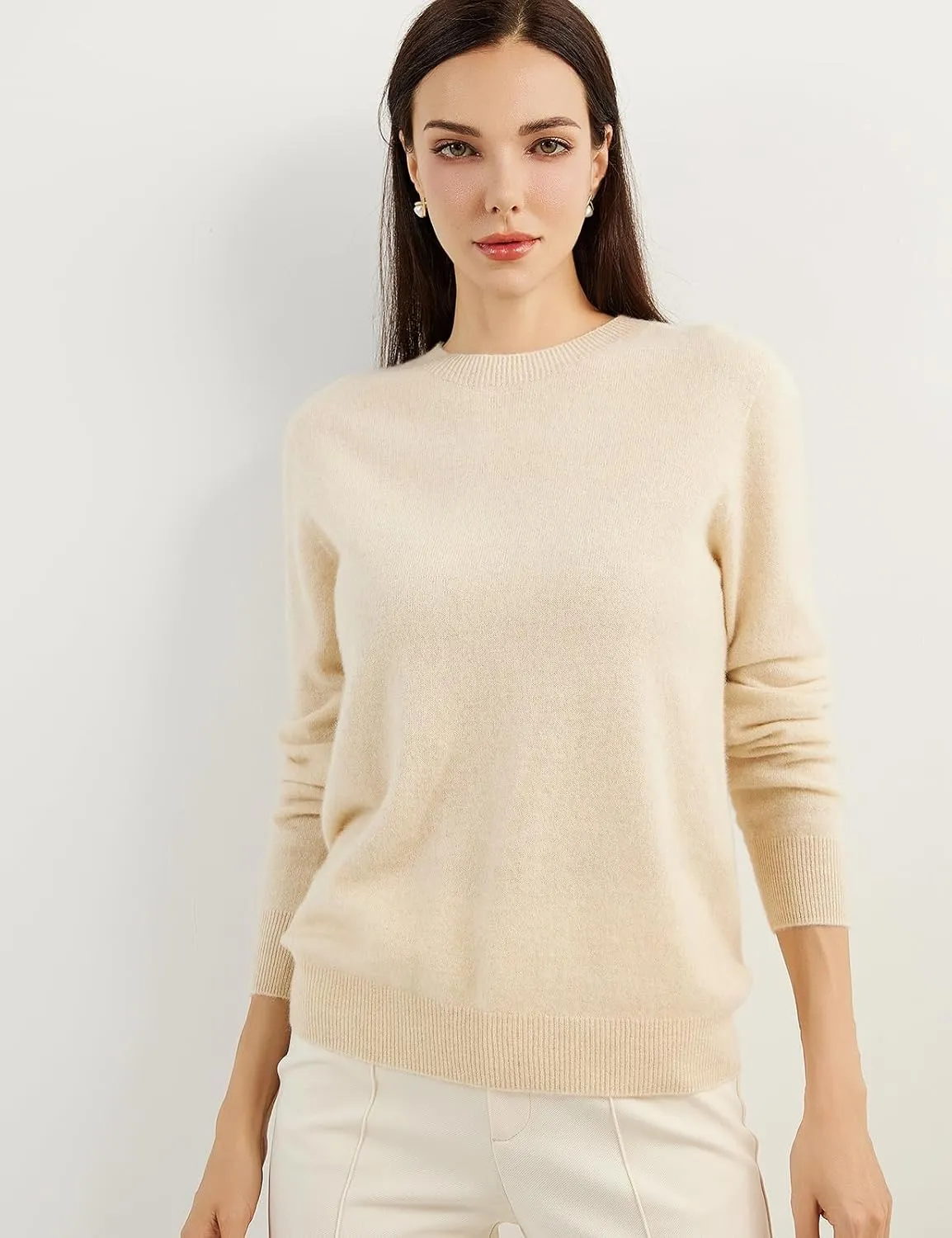 Women's 100% Pure Cashmere Sweater 2025 Fall Winter Crew Neck Long Sleeve Warm Soft Knitted Pullover