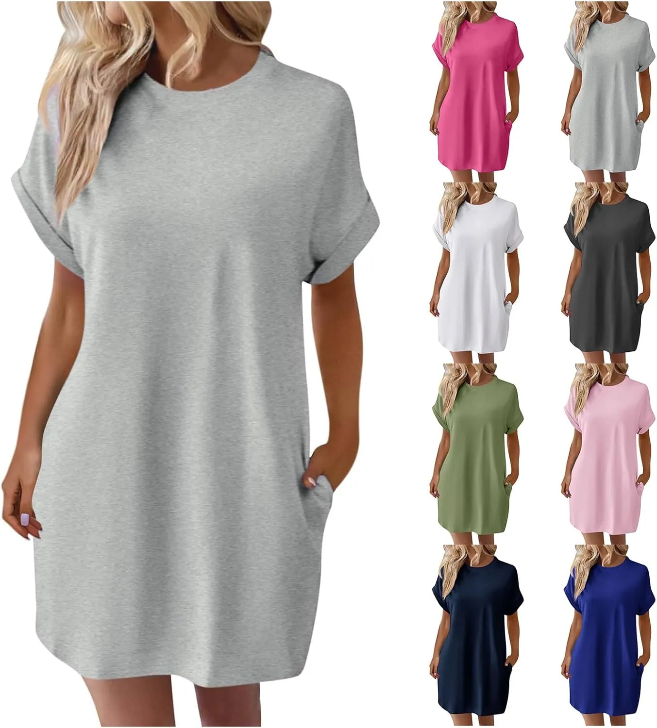 Women's Summer Dresses Casual Crewneck Short Sleeve T-Shirt Dress 2025 Beach Vacation Mini Sundress with Pockets