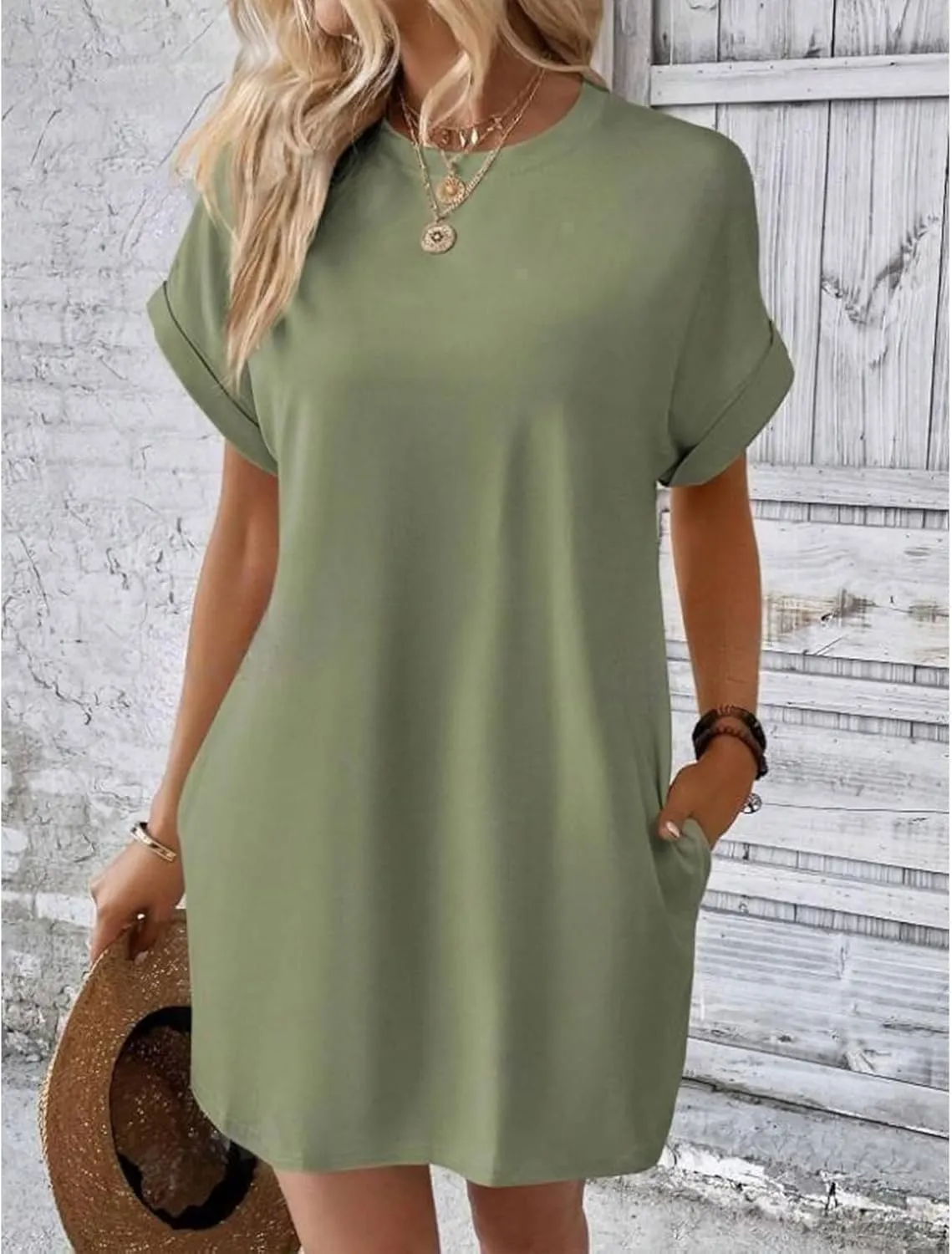 Women's Summer Dresses Casual Crewneck Short Sleeve T-Shirt Dress 2025 Beach Vacation Mini Sundress with Pockets