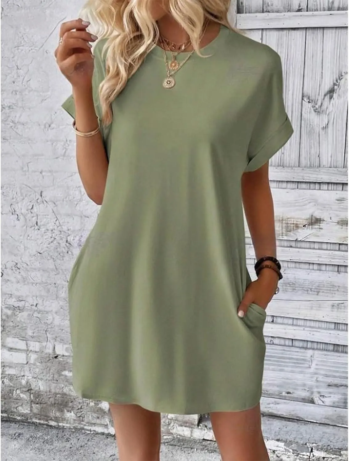 Women's Summer Dresses Casual Crewneck Short Sleeve T-Shirt Dress 2025 Beach Vacation Mini Sundress with Pockets