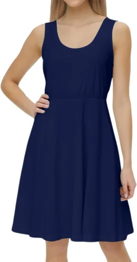 Women's Summer Dresses Scoop Neck Sleeveless A-Line Ribbed Knit Above Knee Tank Dress