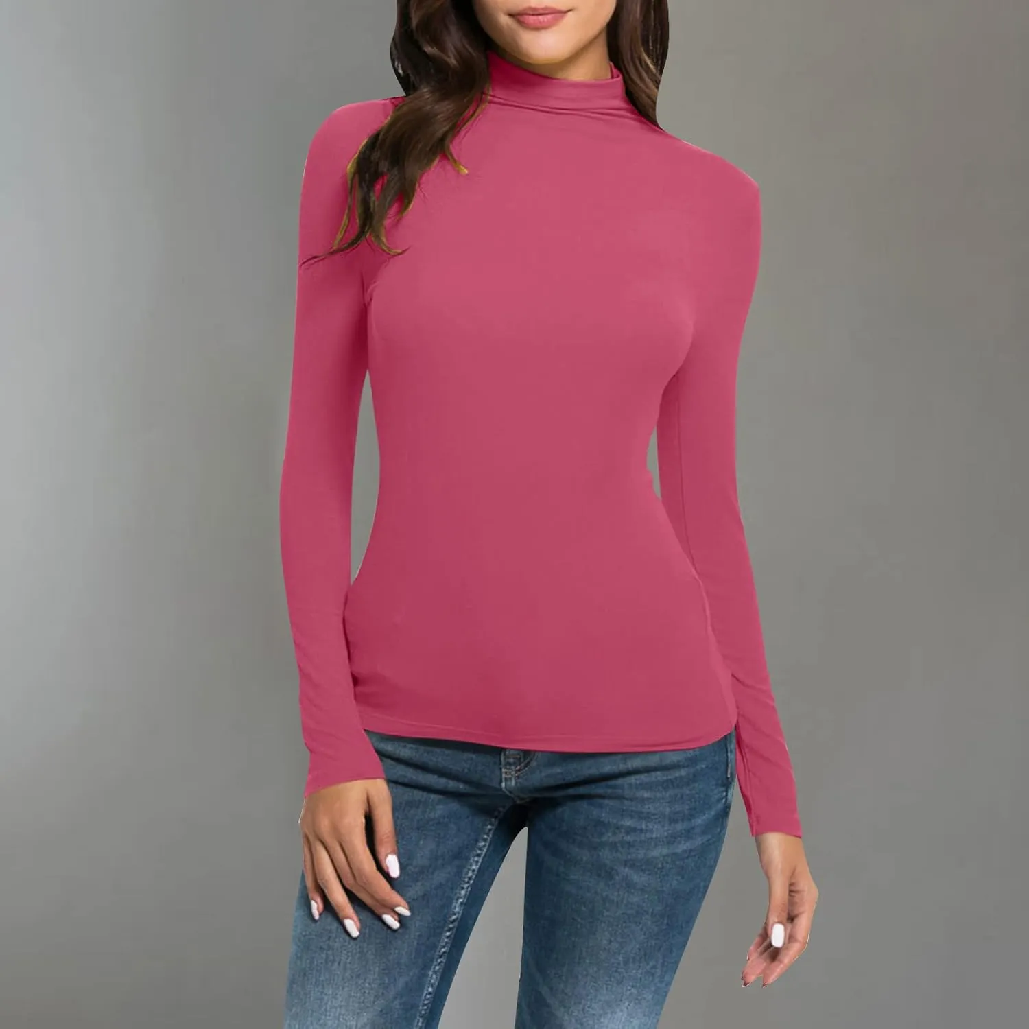 Women's Turtleneck Long Sleeve Shirts Slim Fitted Lightweight Base Layer Casual Tops Thermal Active Layer Tees
