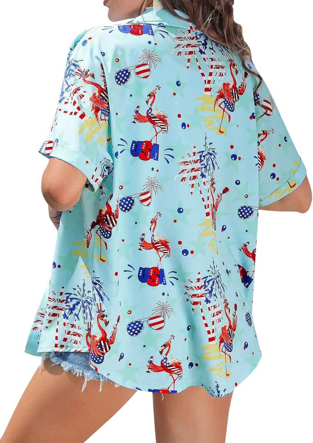 ZXZY Mama Shirt Hawaiian Short Sleeve Blouses Fourth of July Shirts for Women Vneck Tshirts Tops
