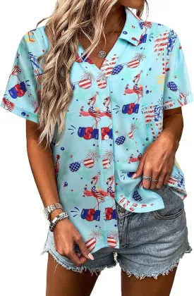 ZXZY Mama Shirt Hawaiian Short Sleeve Blouses Fourth of July Shirts for Women Vneck Tshirts Tops